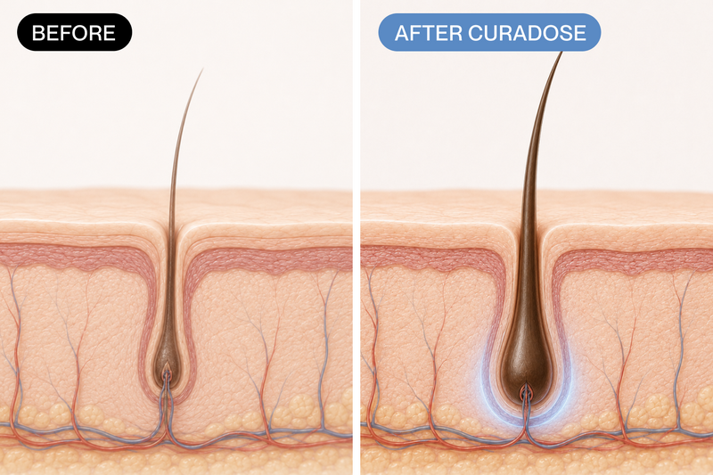 Reverses thinning at the root — not surface